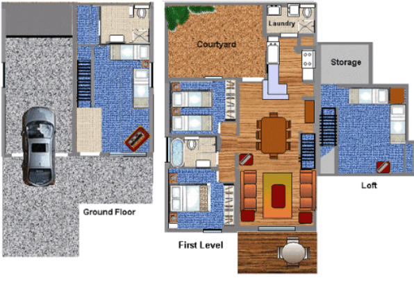 Floor plan of the family loft townhouses at Raffertys Resort